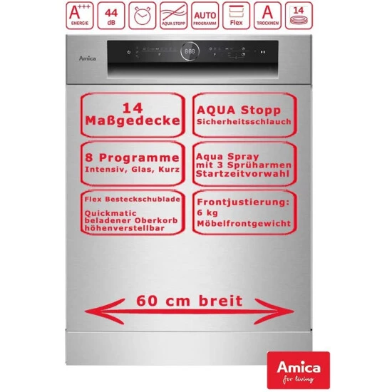 Blitzangebot ⌛ Amica Egspu 514 930 E Einbau-Geschirrspüler, Edelstahldekor, 59,8 Cm Breite, 14 Maßgedecke, 5 Temperatureinstellungen, 8 Programme, 9,9 Liter/Programm, 44 DB, Startzeitvorwahl, Wasserauslaufschutz 😀 2 Blitzangebot ⌛ Amica Egspu 514 930 E Einbau-Geschirrspüler, Edelstahldekor, 59,8 Cm Breite, 14 Maßgedecke, 5 Temperatureinstellungen, 8 Programme, 9,9 Liter/Programm, 44 DB, Startzeitvorwahl, Wasserauslaufschutz 😀 – Bild 2