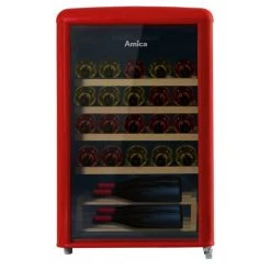 Bester Verkauf 💯 Amica WKR 341 920 R Weinkühlschrank Rot Retro 30 Flaschen 5-20°C Holzböden 🎉