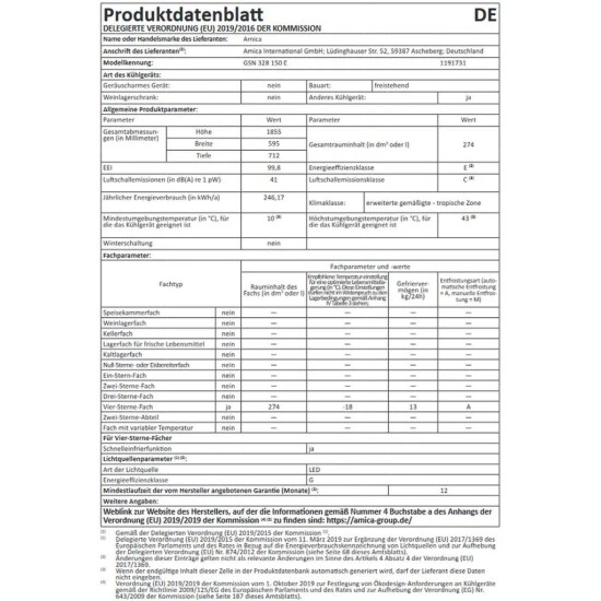 Billig 🥰 Amica GSN 328 150 E Gefrierschrank 274 L 186cm Höhe NoFrost Tür-Alarm 👏 5 Billig 🥰 Amica GSN 328 150 E Gefrierschrank 274 L 186cm Höhe NoFrost Tür-Alarm 👏 – Bild 5