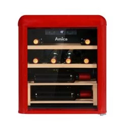 Rabatt 👏 Amica WKR 341 910 R Weinkühlschrank Rot Retro 10 Flaschen 5-20°C Holzböden 🎁