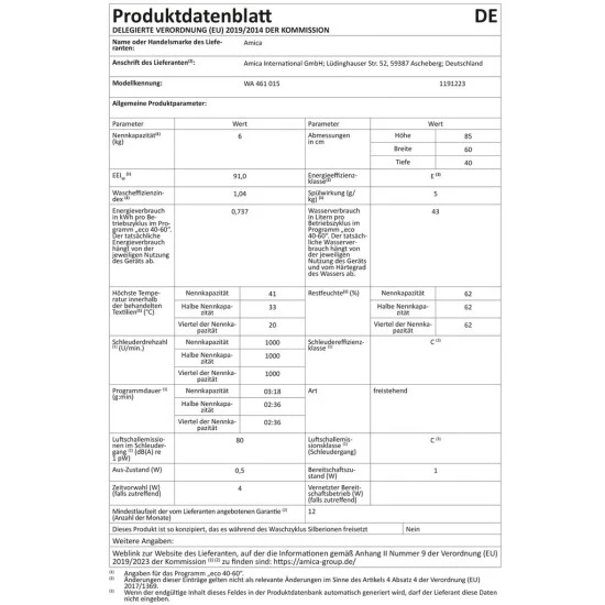 Großhandel ✨ Amica WA 461 015 Waschmaschine 6kg Frontlader 🔥 8 Großhandel ✨ Amica WA 461 015 Waschmaschine 6kg Frontlader 🔥 – Bild 8